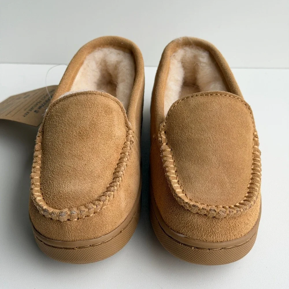 Bearpaw Jamie Youth Slippers Size 2 Iced Coffee Brown Suede Moccasins Faux Fur